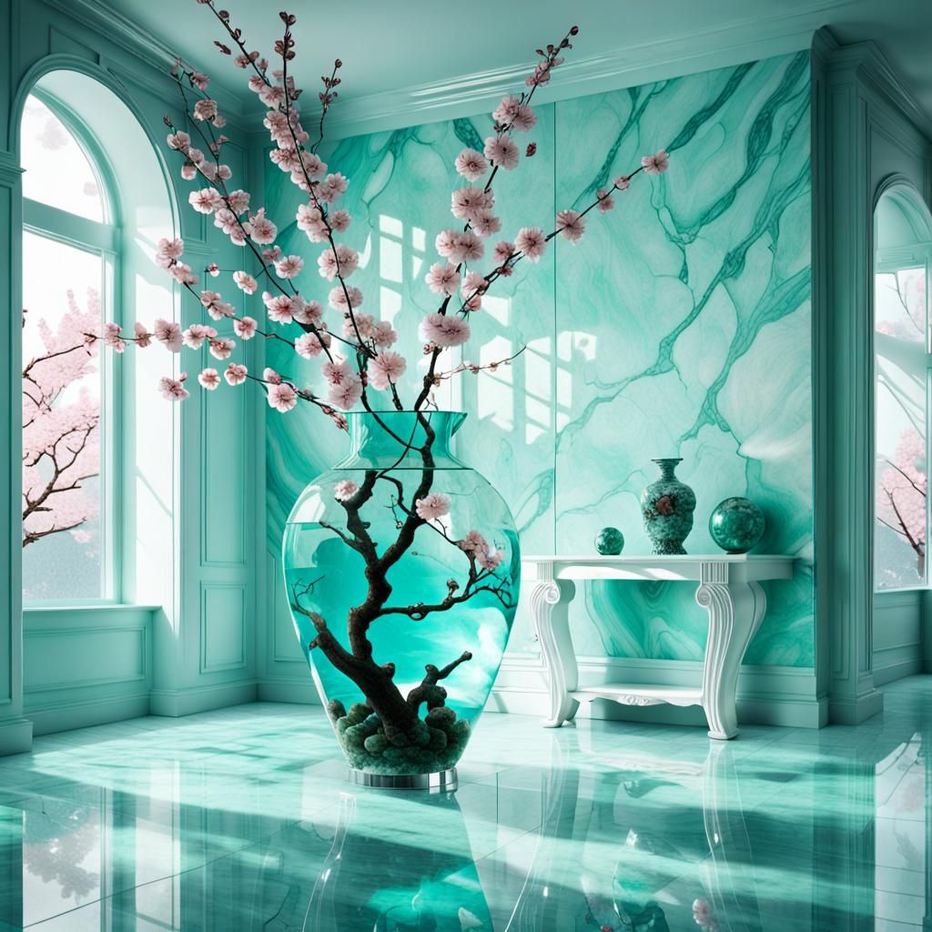 Futuristic Room with Aquarium in Hyperrealistic Style