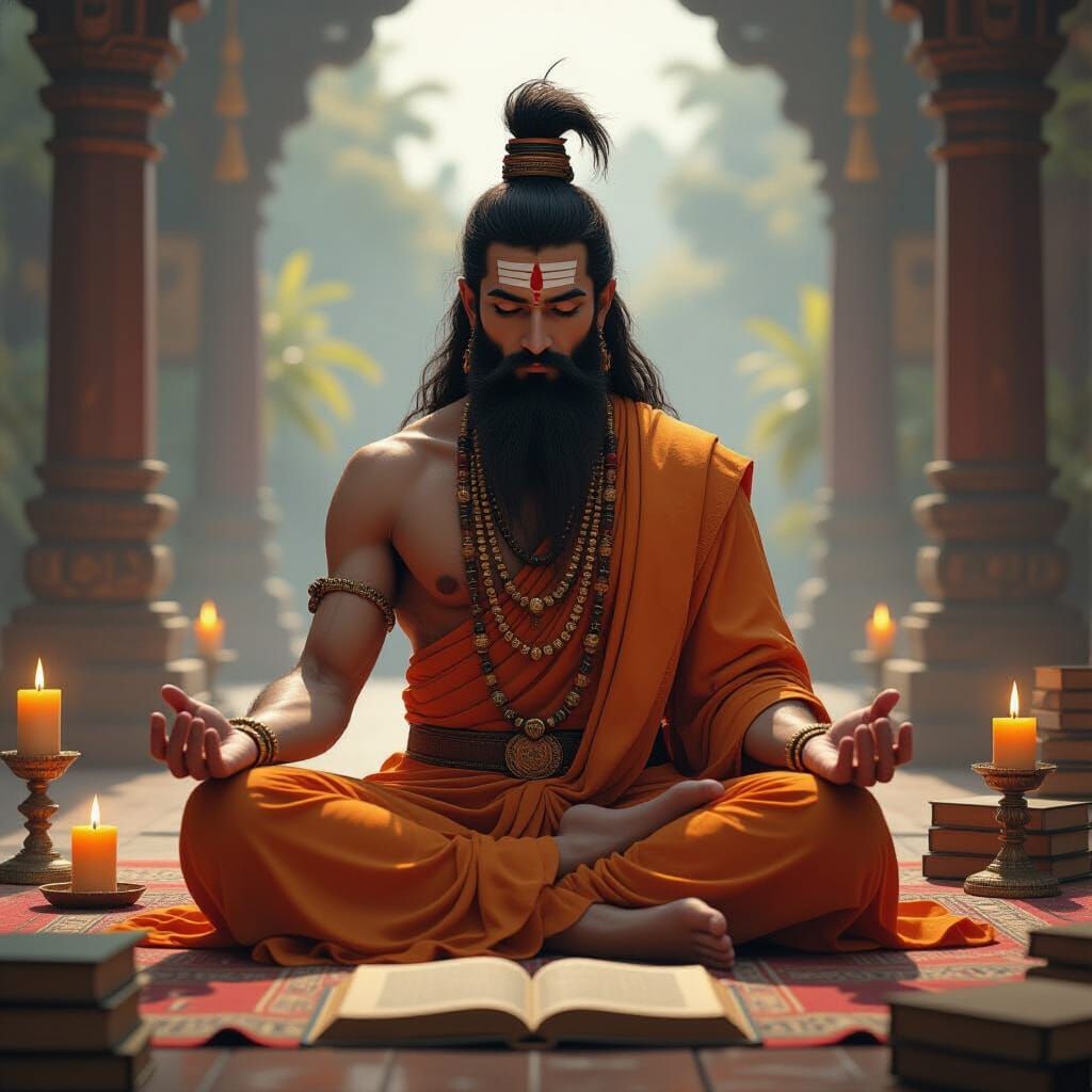 Serene Sage in Lotus Position with Golden Light