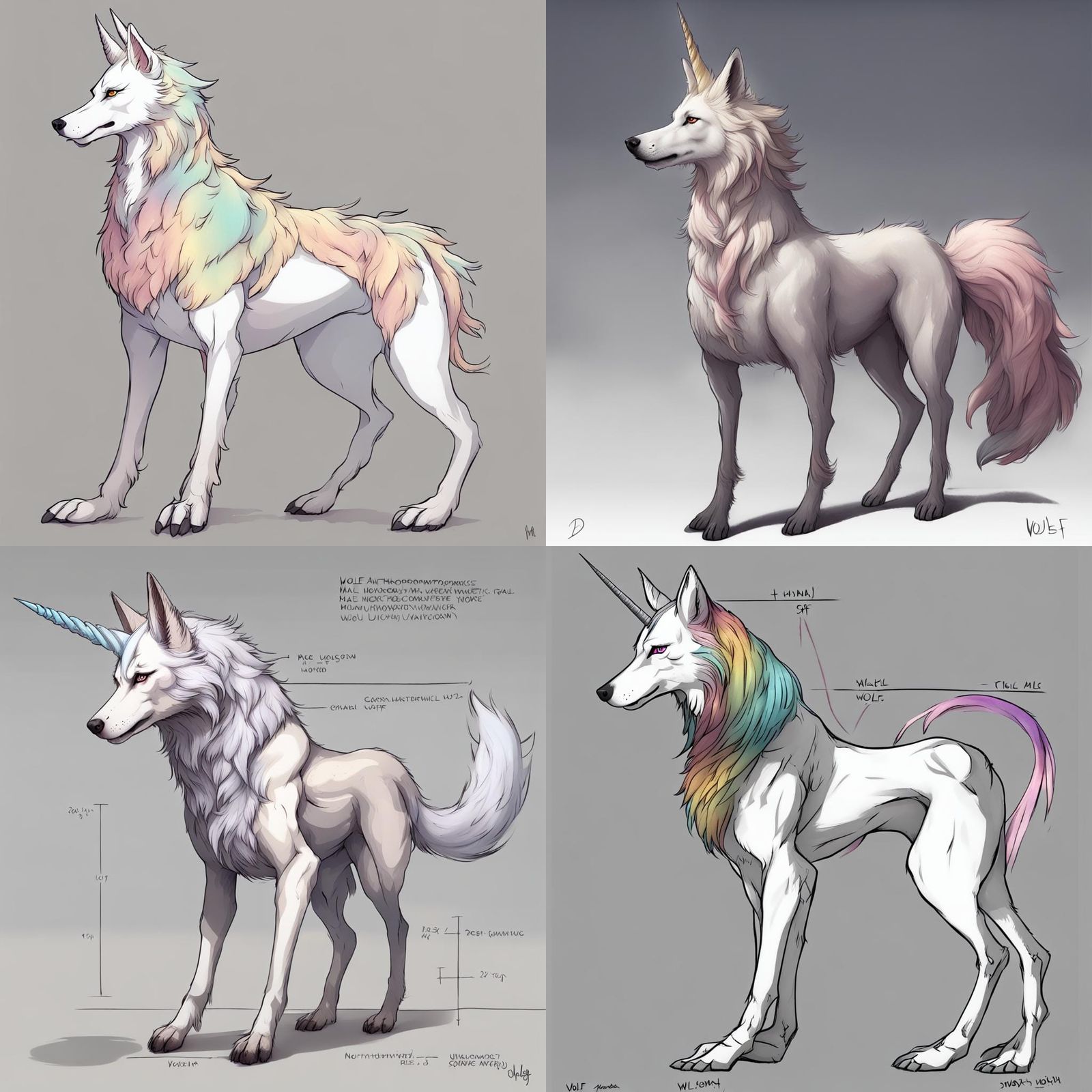 Male Anthropomorphic Wolf Unicorn Hybrid
