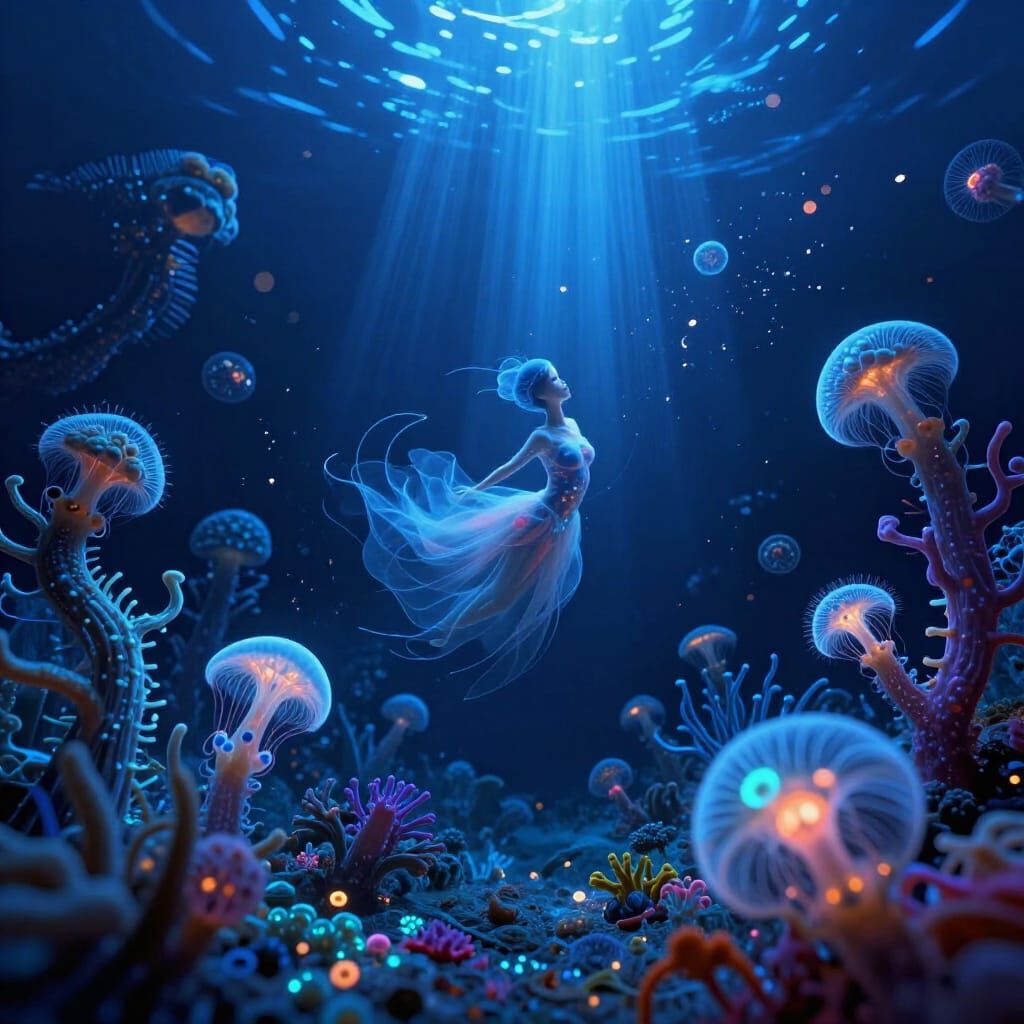 Microscopic Ocean Depths in Surreal Visionary Art Style