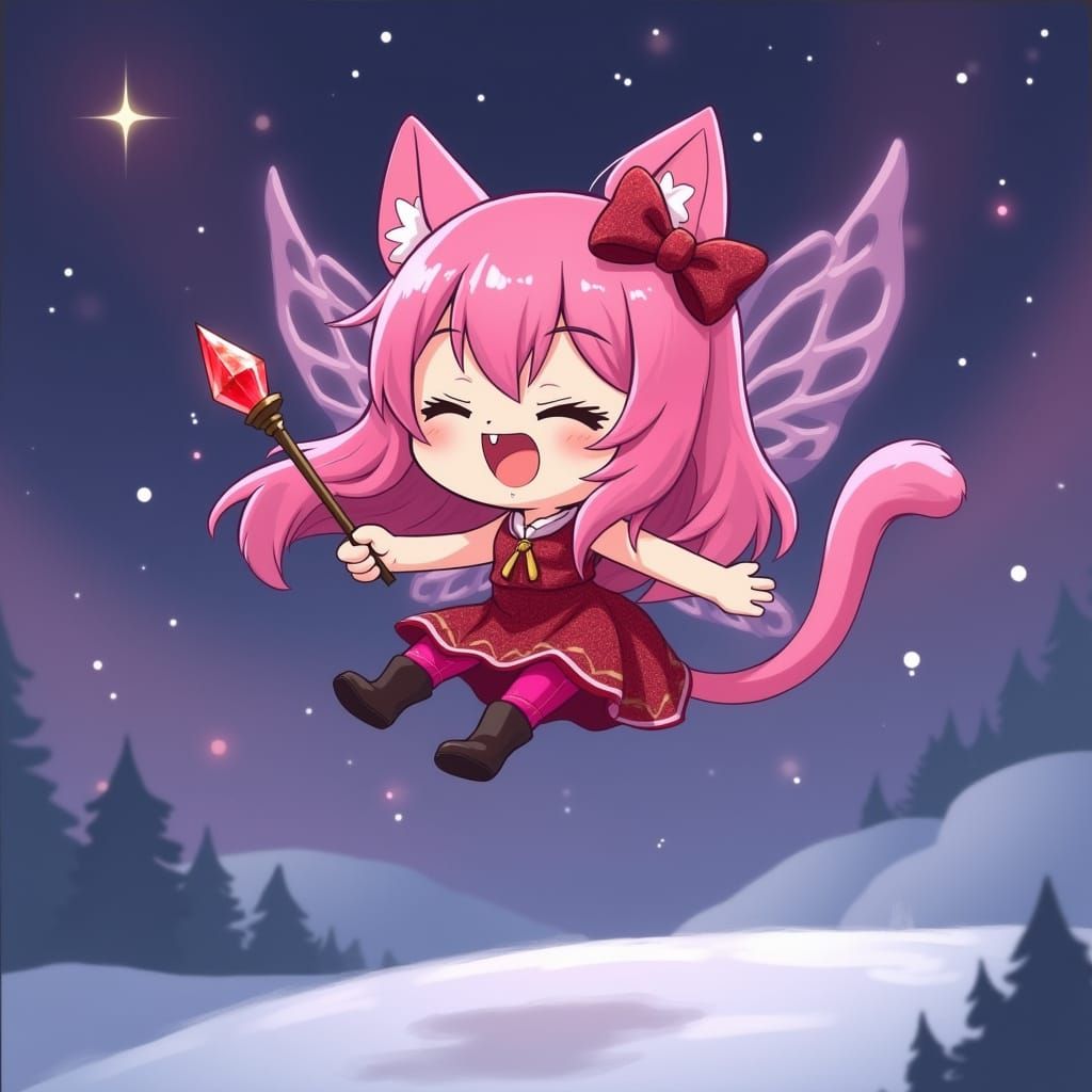 Whimsical Ice Fairy Soars Above a Snowy Field