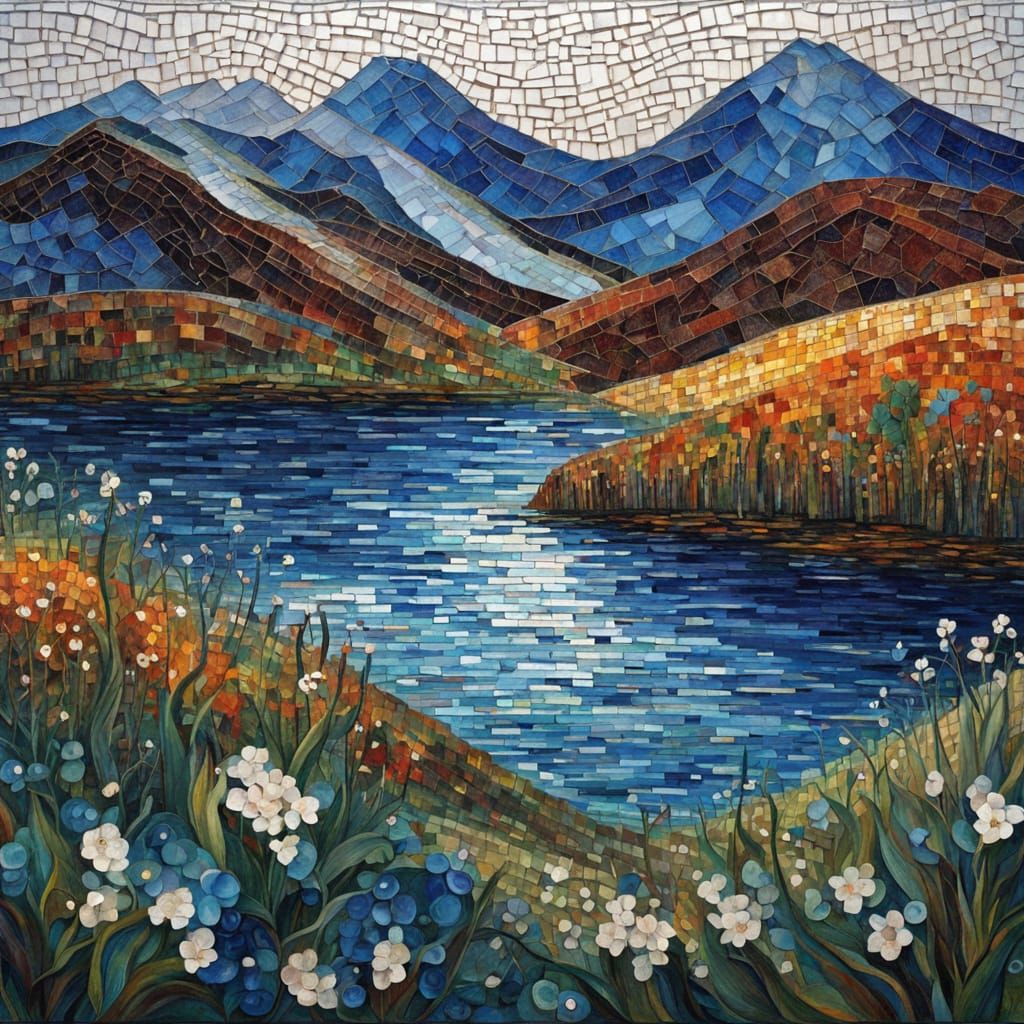 Mosaic Landscape Art Inspired by Klimt