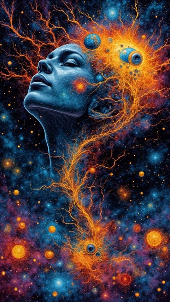 Surreal Island Figure in Aboriginal Dot Art