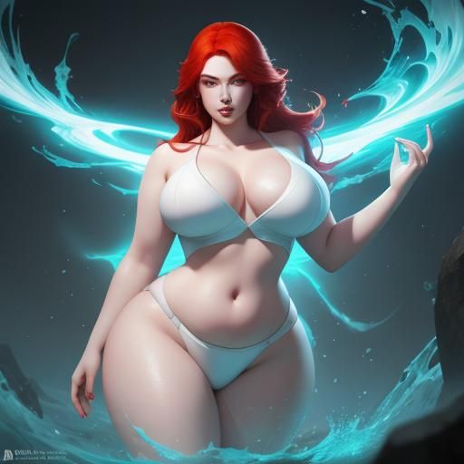 Voluptuous Redhead in Hyperdetailed Splash Art