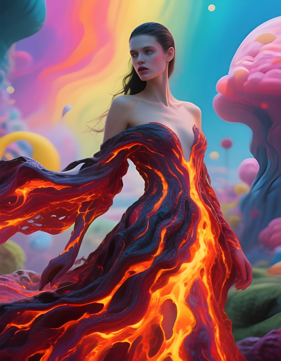 Fashion Model in Flowing Lava Gown