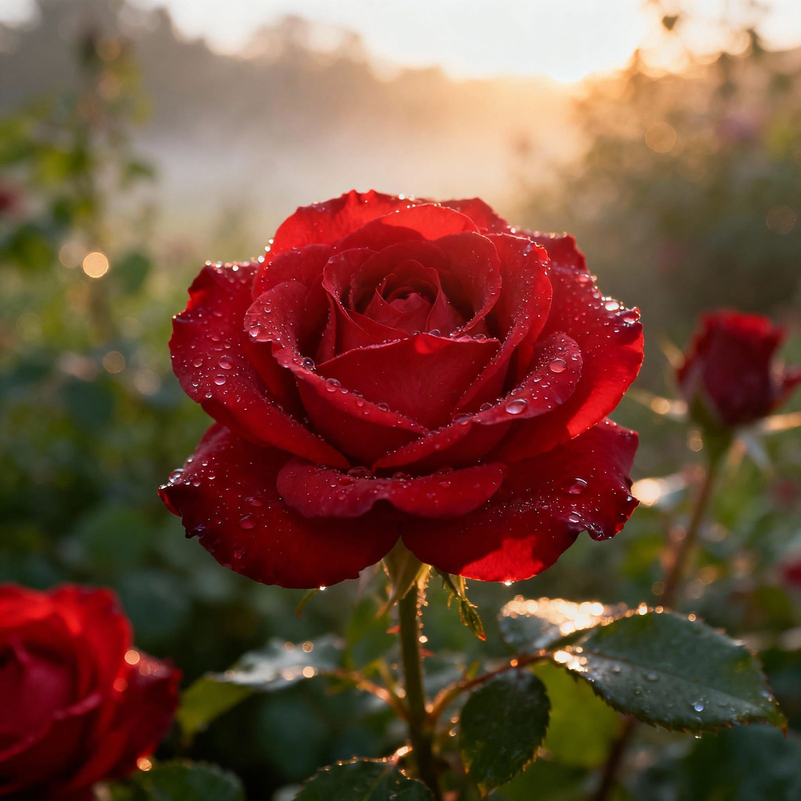 Crimson Roses in Golden Hour Light