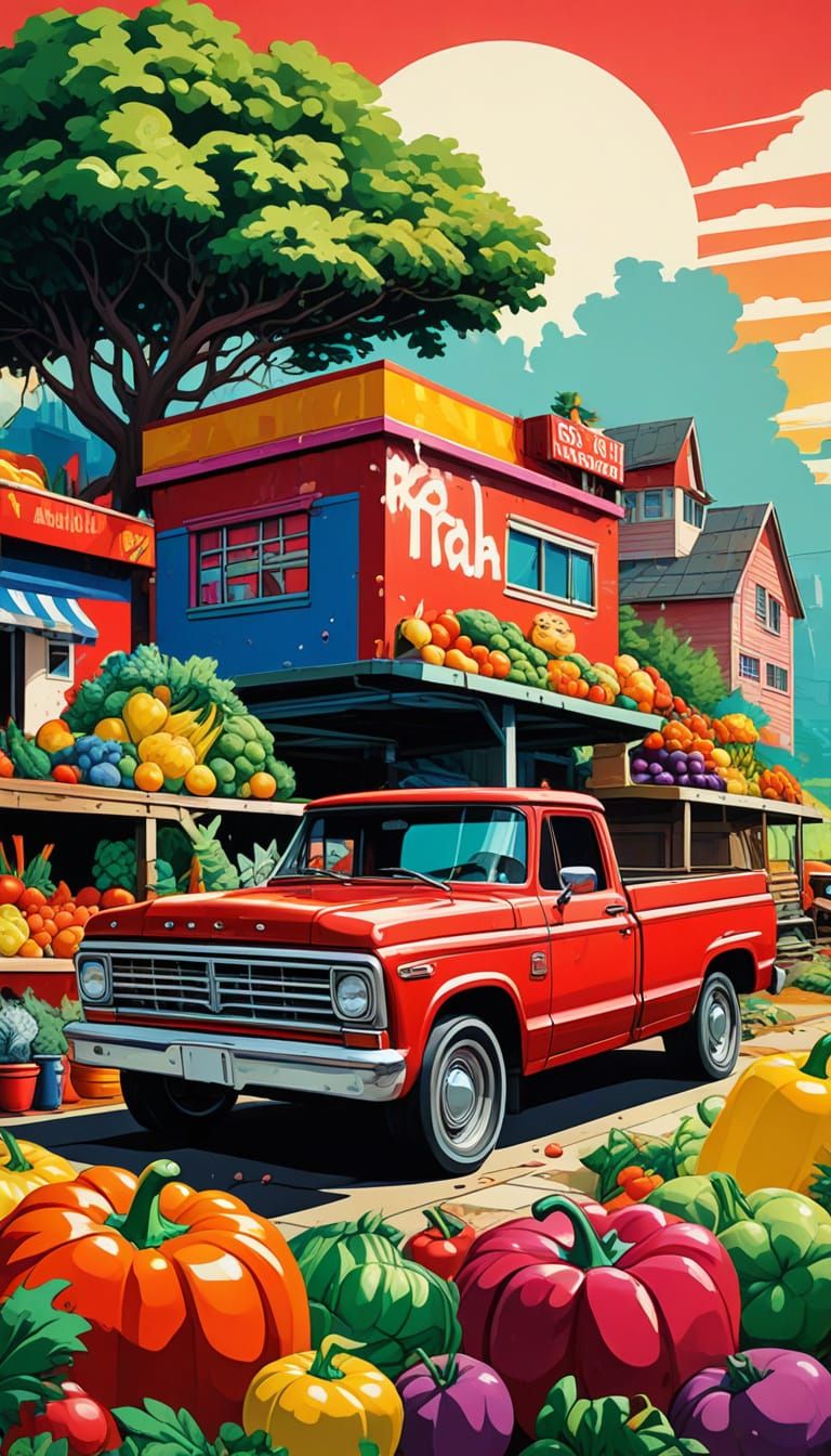 Pop Art Truck with Fruits and Vegetables