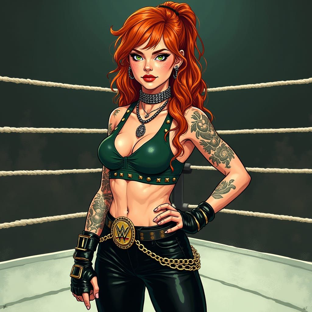 Confident WWE Champion in Dark Green Ring Gear