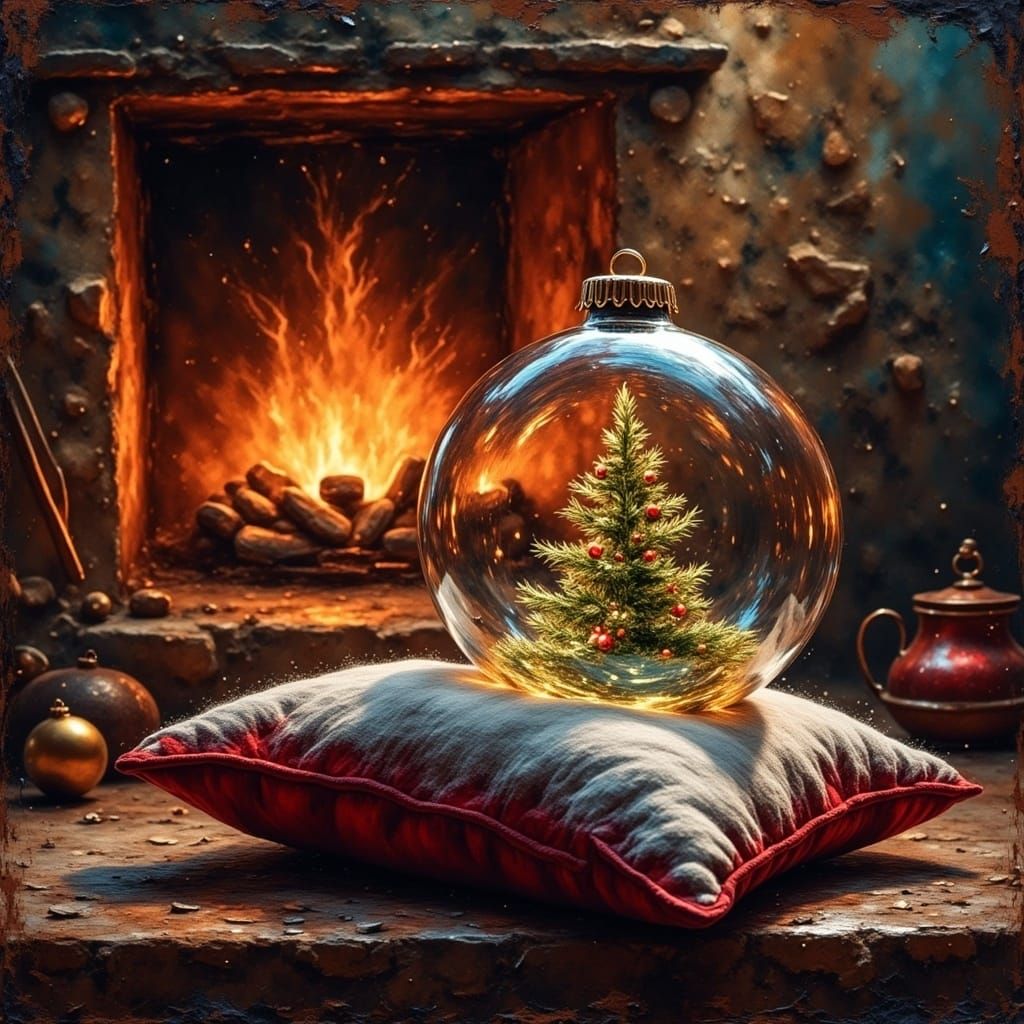 Grungy Oil Painting of Christmas Ornament by Warm Hearth