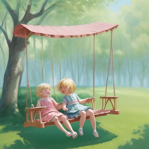 Children Giggling on Swings in Expressionist Style
