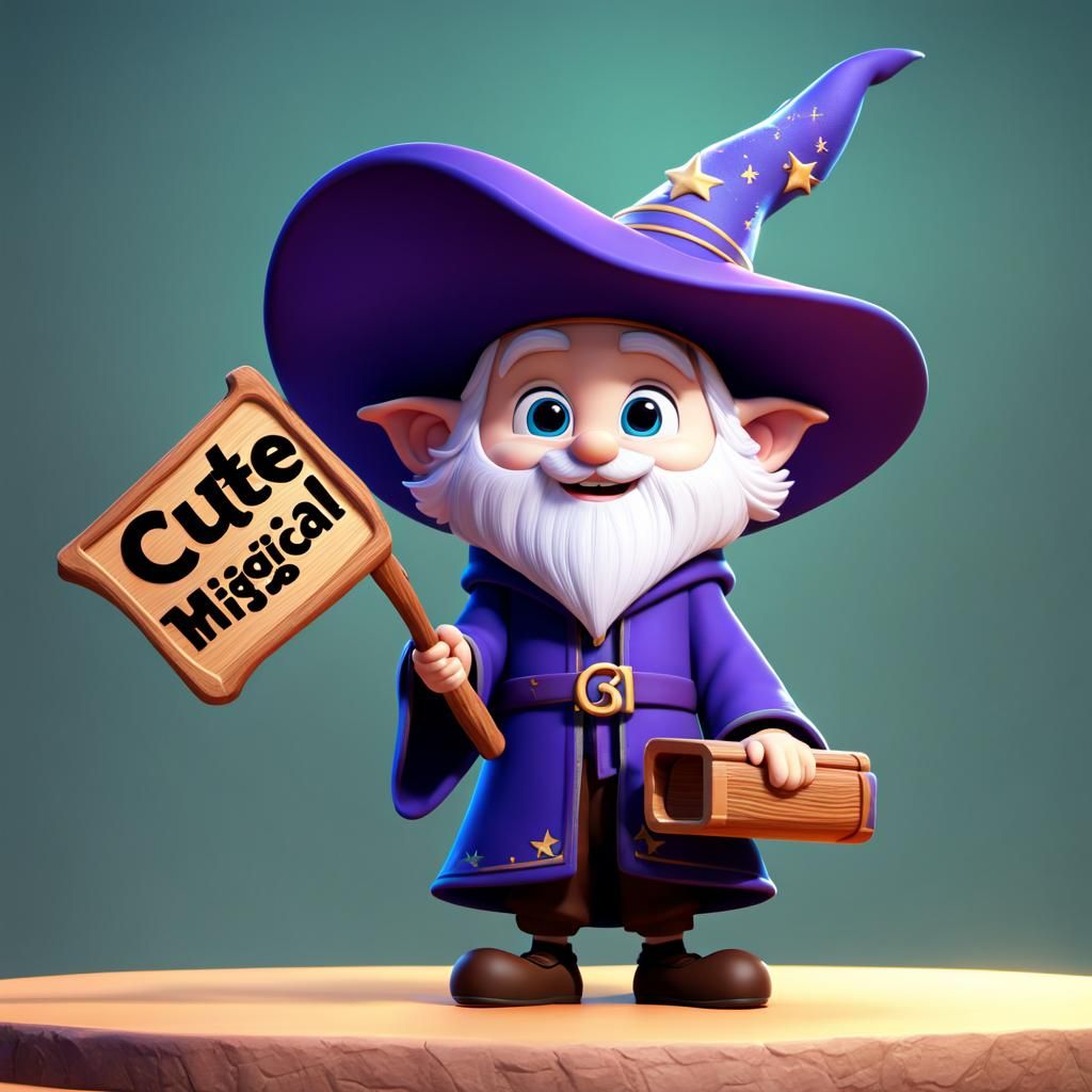 Cute Wizard with Sign in 3D Digital Art