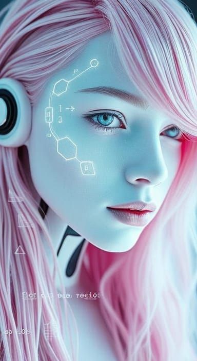 Android Siren in Glitch Art Style with Fractal Patterns