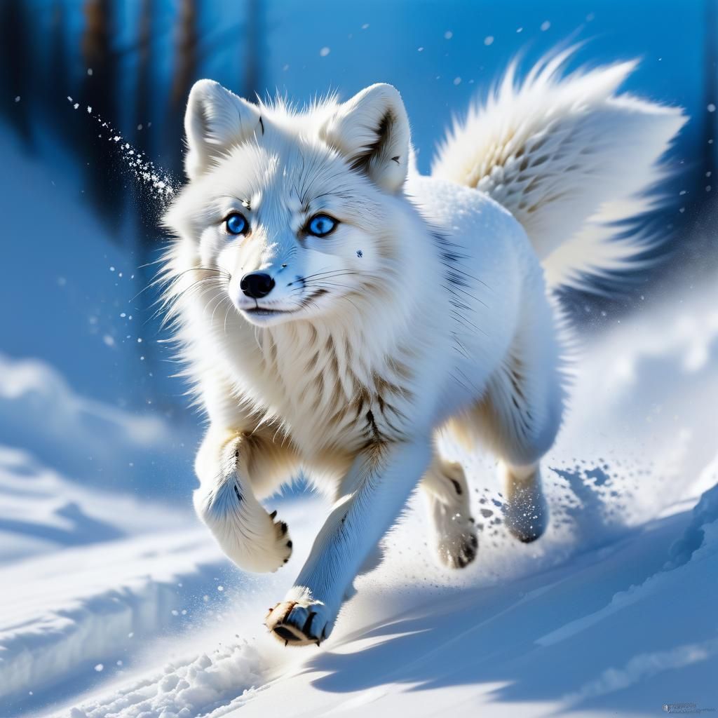 Arctic Fox Running on Ice in Detailed Digital Painting