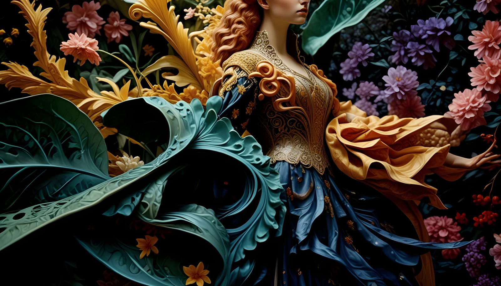 Elegant Renaissance Portrait in Pre-Raphaelite Style