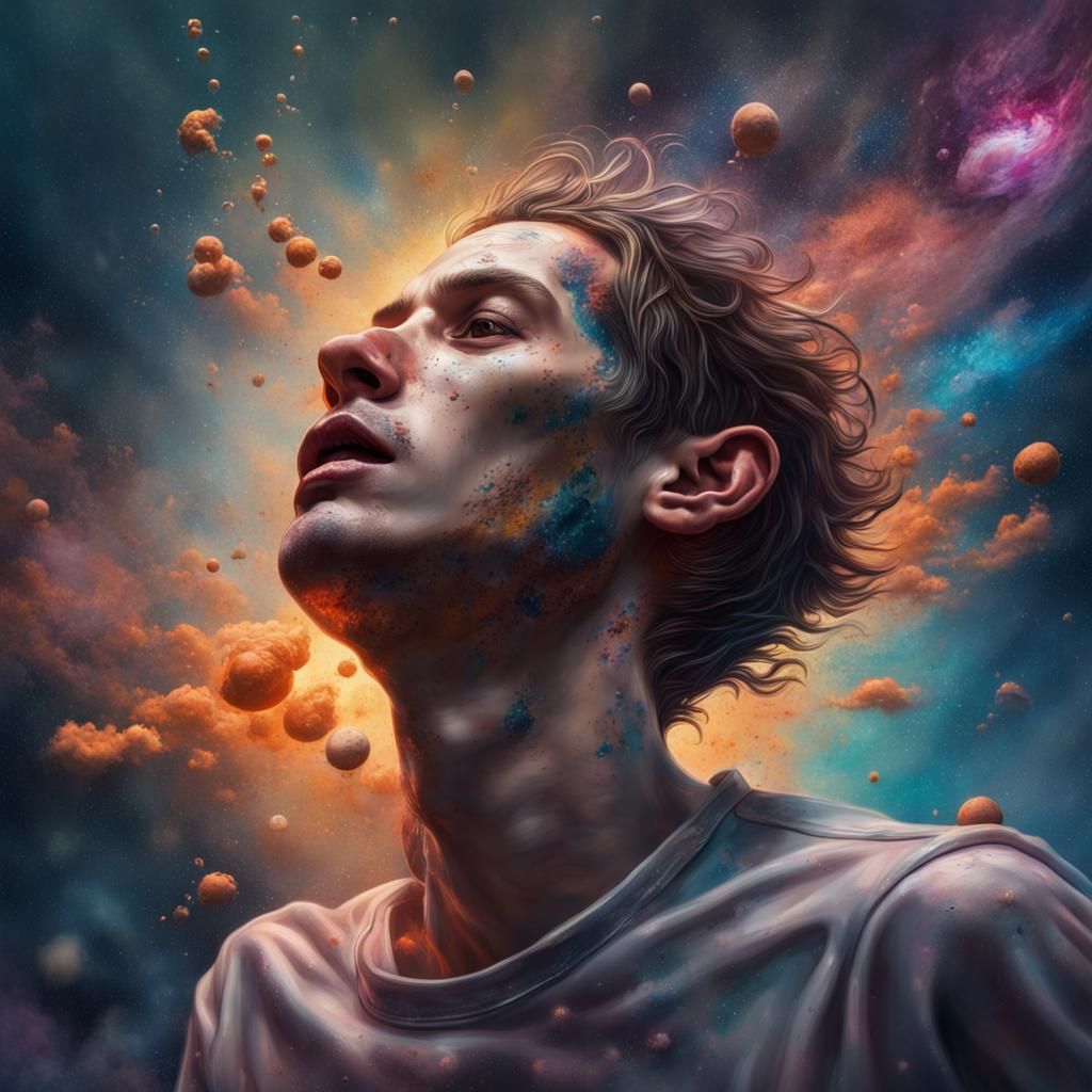 Heroin Addict in Space: Hyperrealistic Splash Art