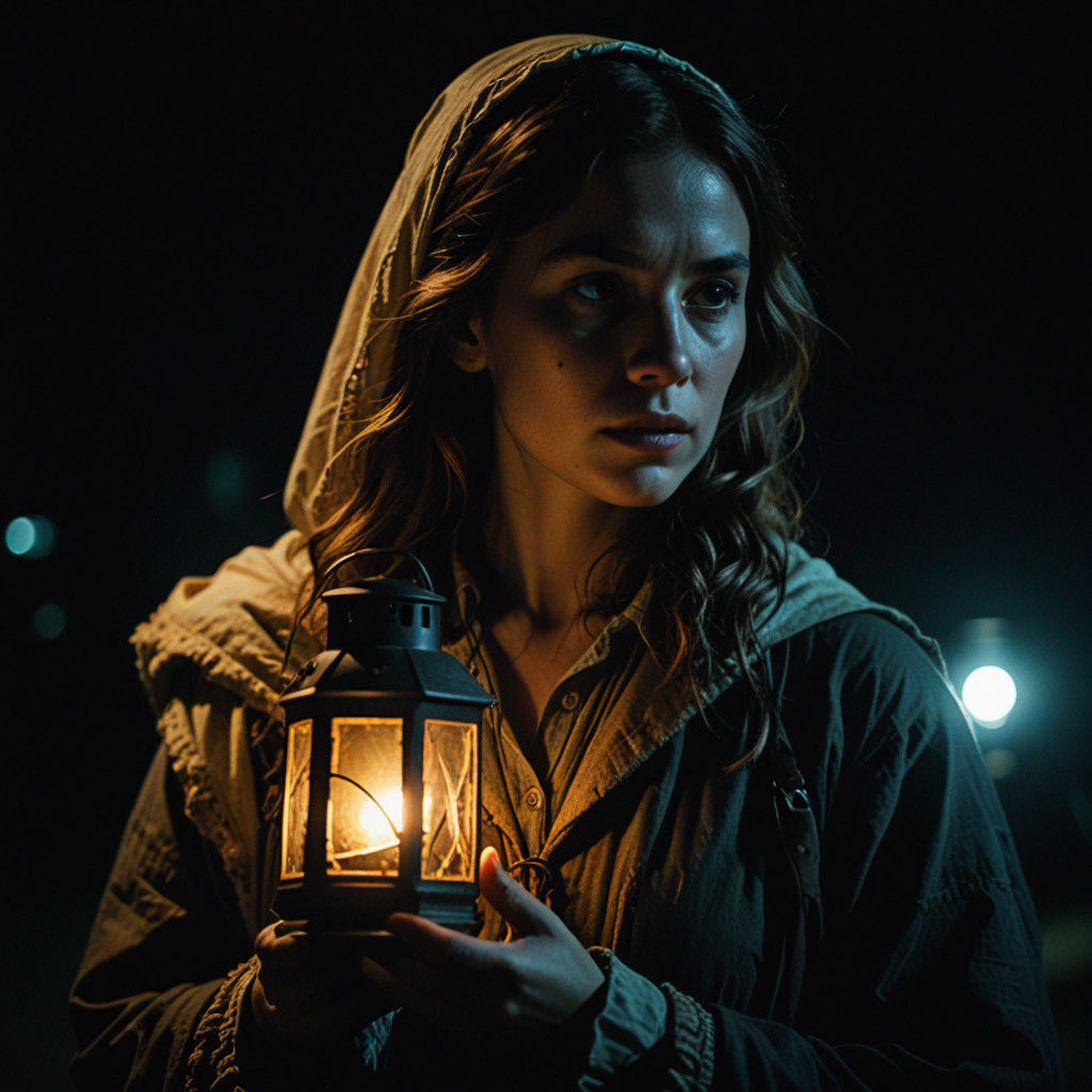 A Woman Illuminates the Night in Renaissance Cinematic Style