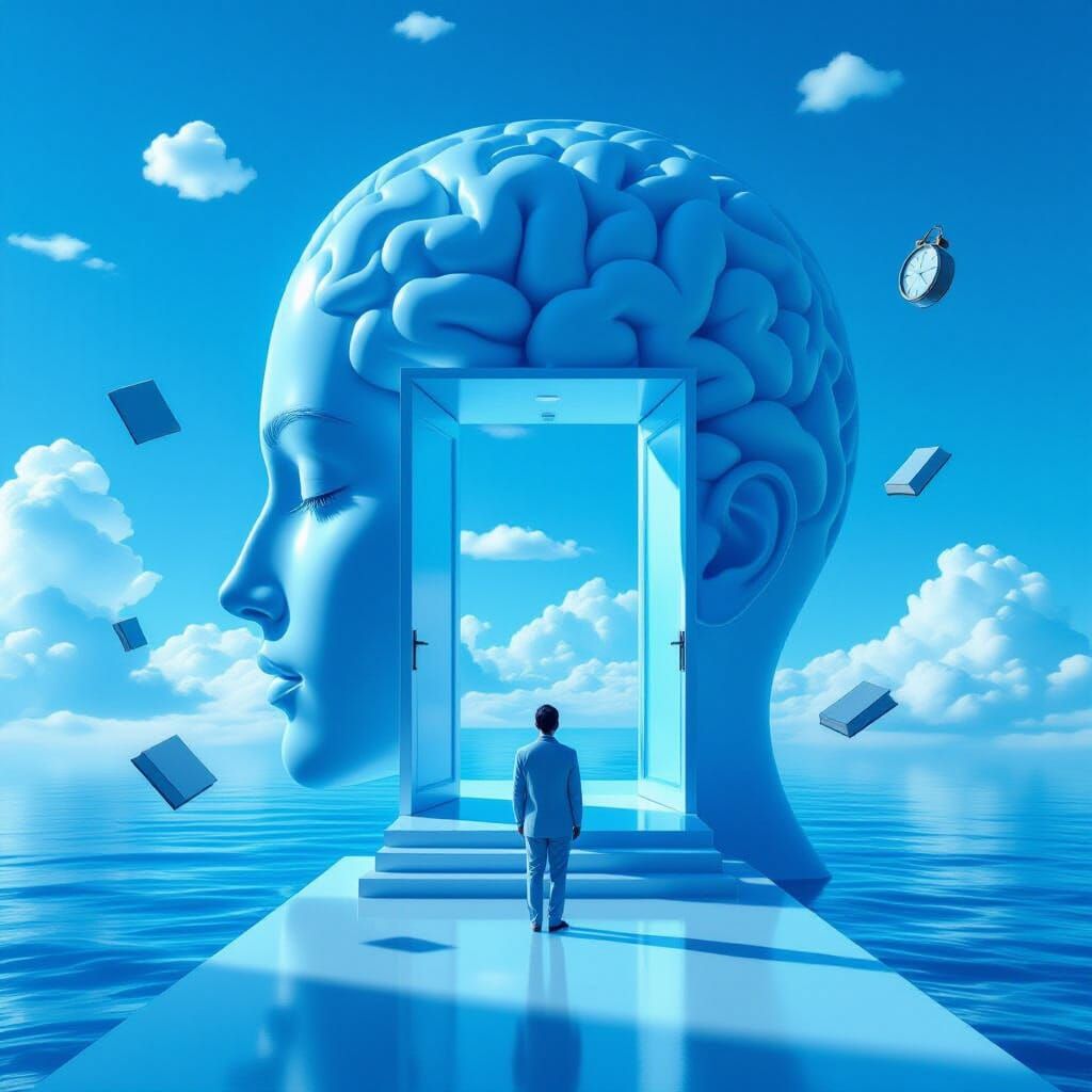 Surreal Mind Palace Artwork in Blue Tones