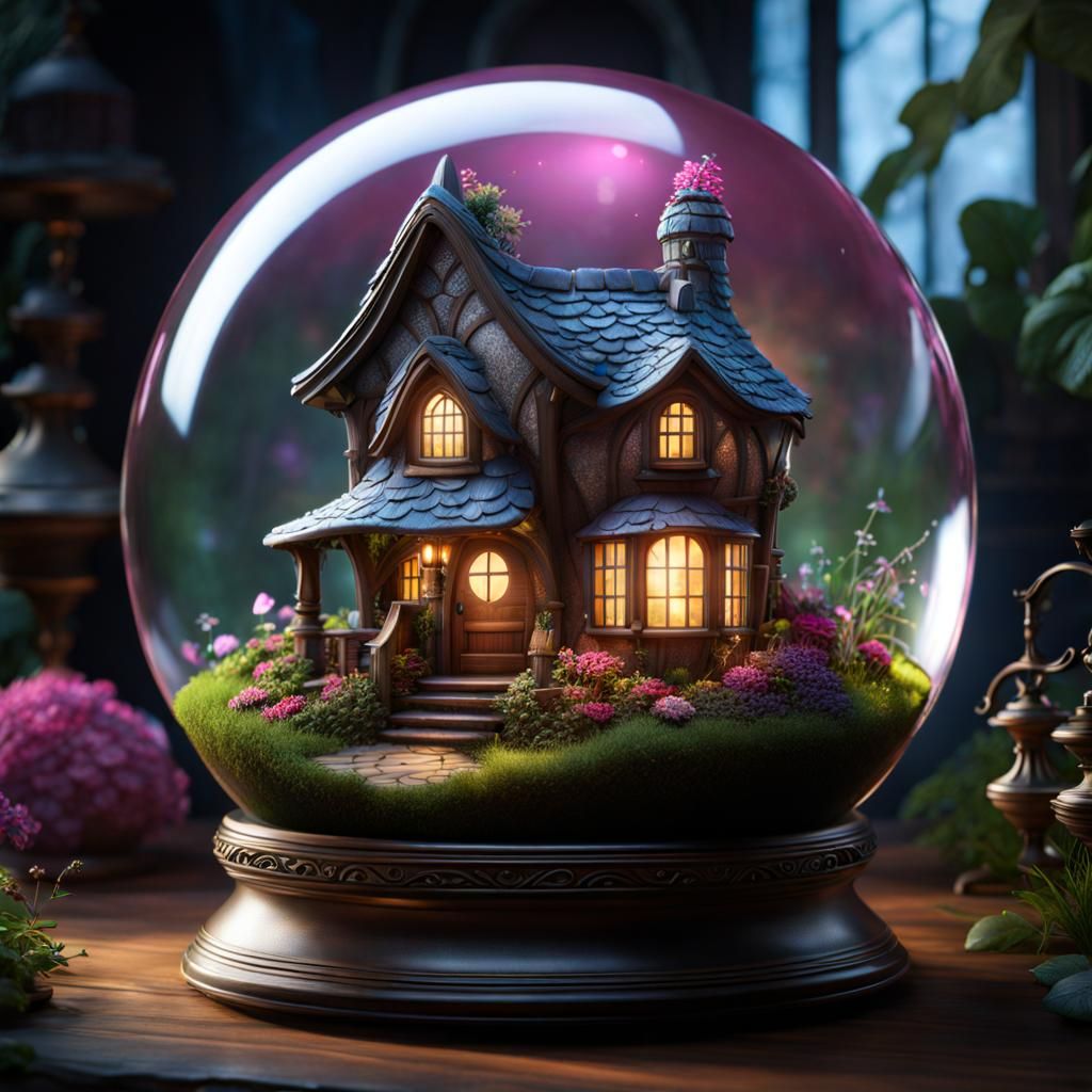 Magical Fairy Cottage Garden in Crystal Ball