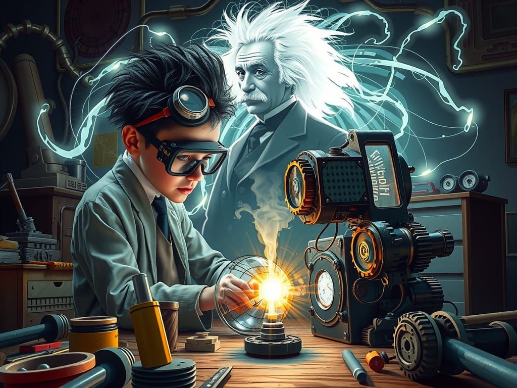 Visionary Inventor in a Futuristic Workshop