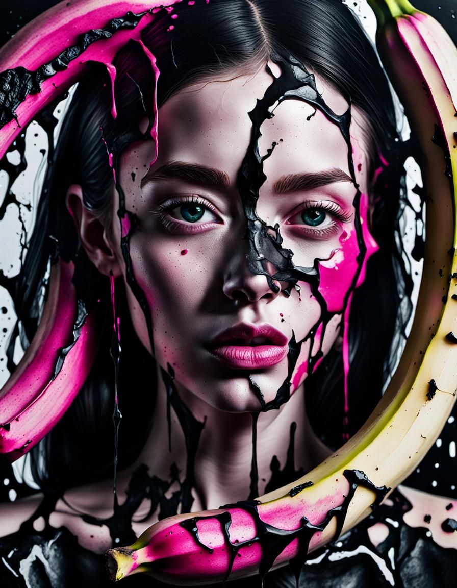 Hyperrealistic Banana Portrait in Cracked Paper Art Style