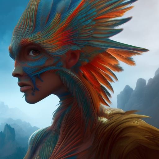 Fantastical Human Parrot Hybrid Concept Art