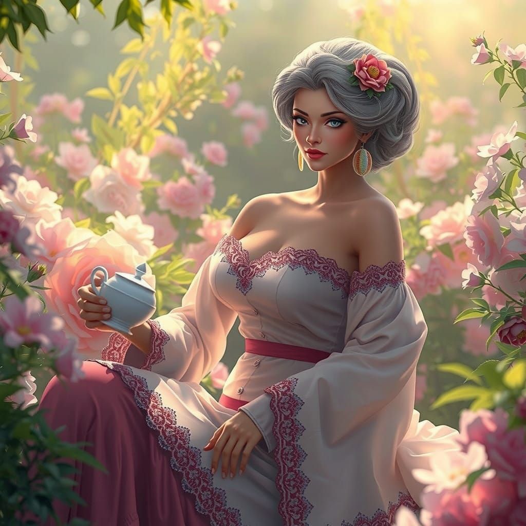 Regal Grandma in Serene Garden Moment