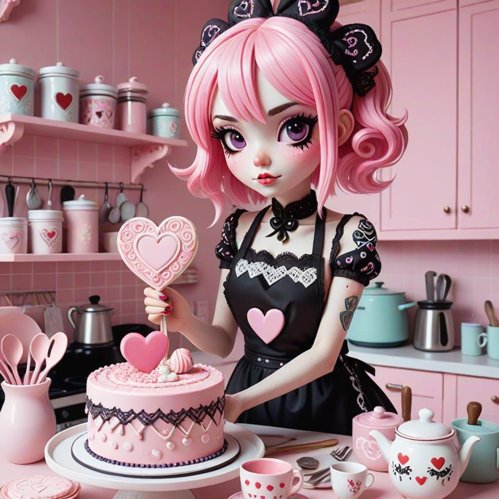 Girl in Whimsical Valentine's Day Kitchen with Tokidoki-Insp...