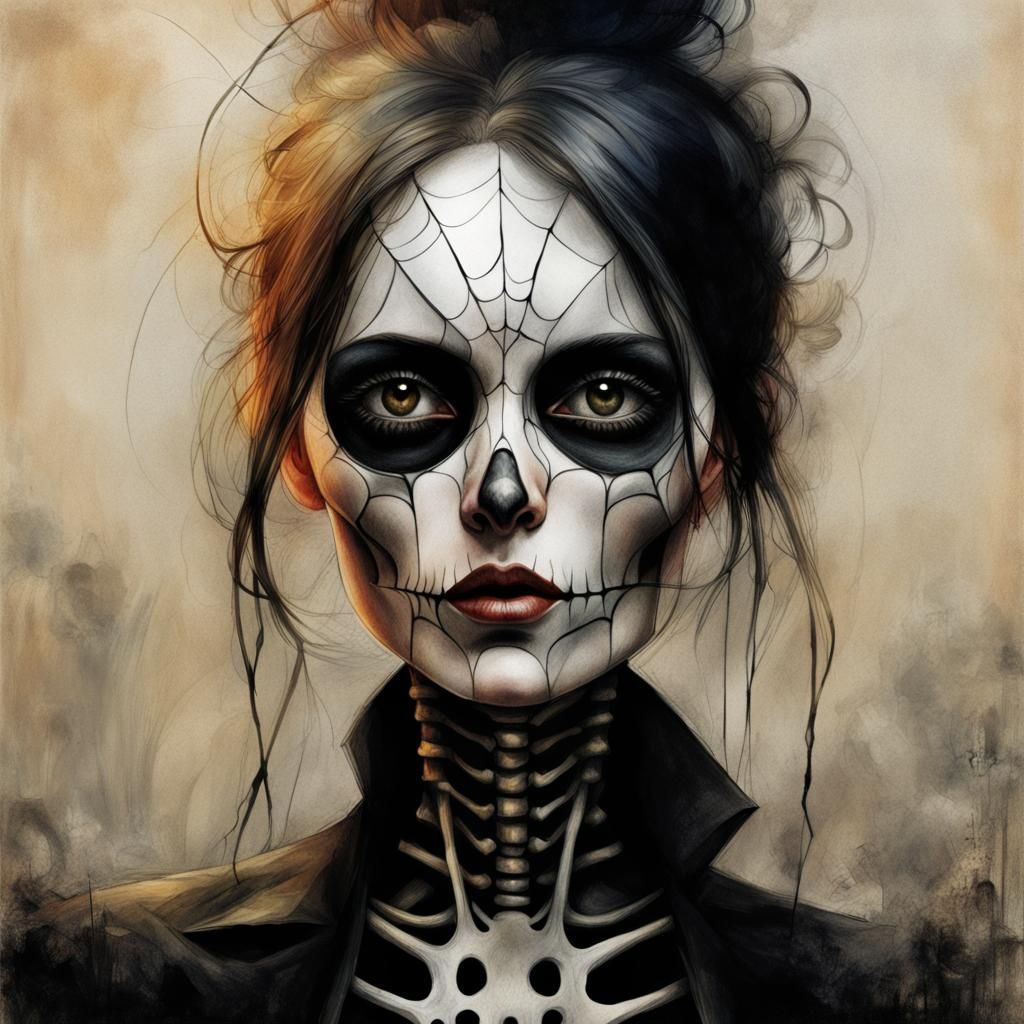 Detailed Spider Skeleton Drawing in Dark Fantasy Style
