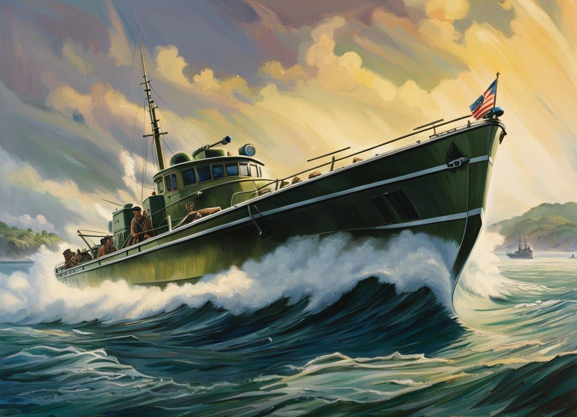 PT boat moving fast along the Philippine coast