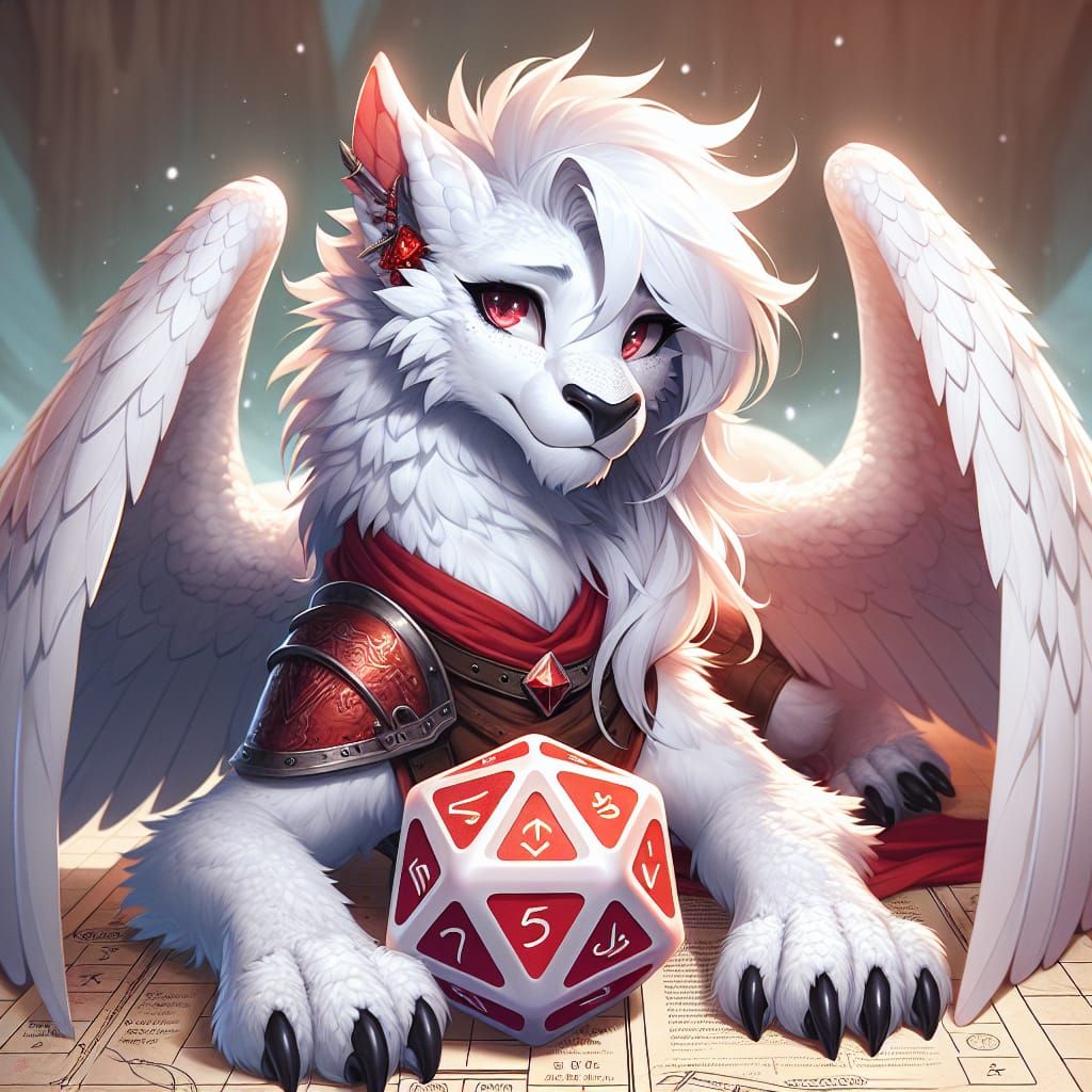 Griffin Dragon with Red Dice and Runes