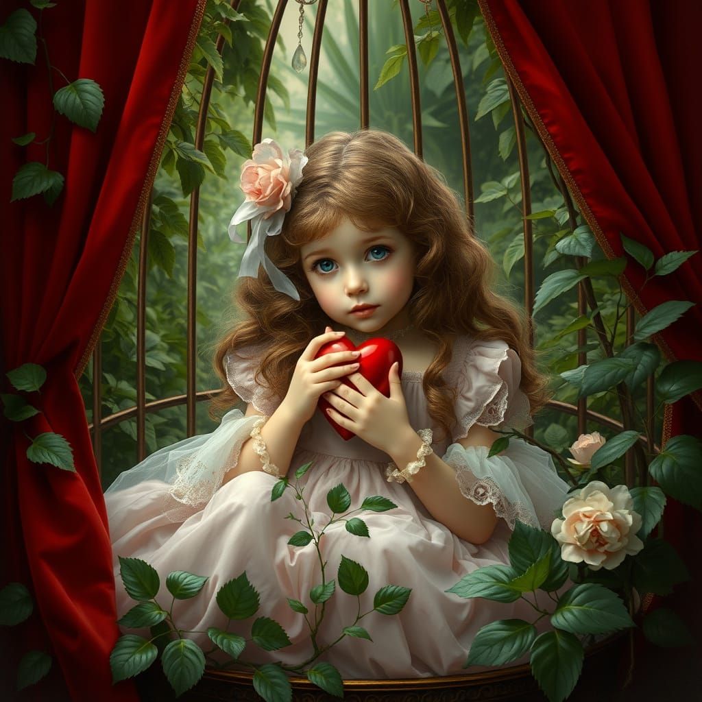 Girl in Velvet Cage: A Pre-Raphaelite Vision