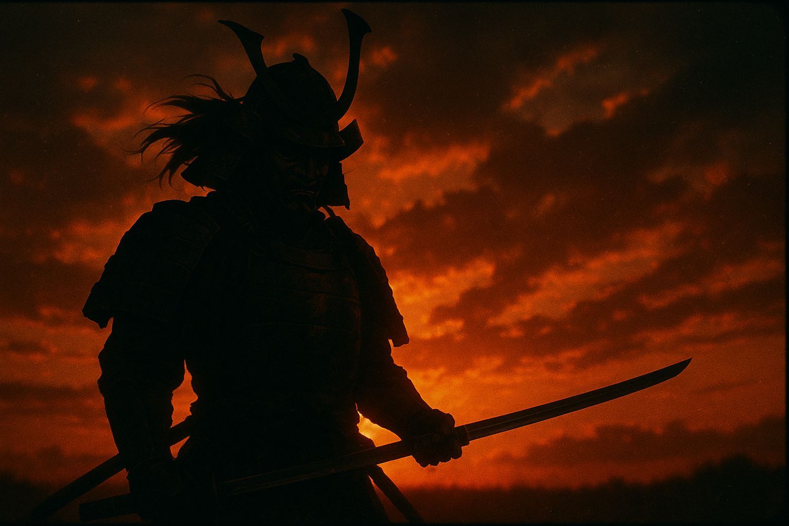 Epic Samurai Warrior Silhouetted Against a Fiery Sunset