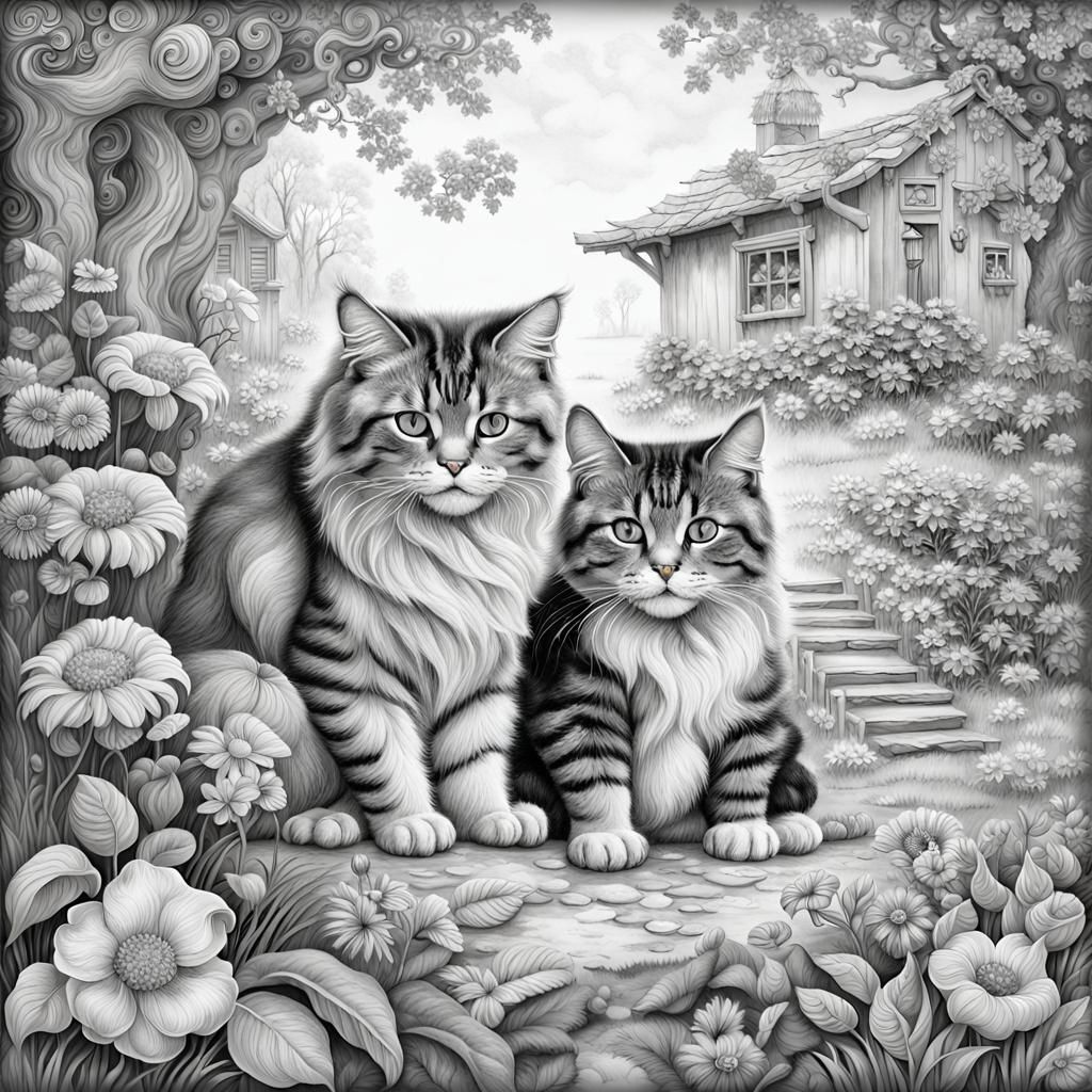 Grumpy Grandma and Cat Printable Coloring Page