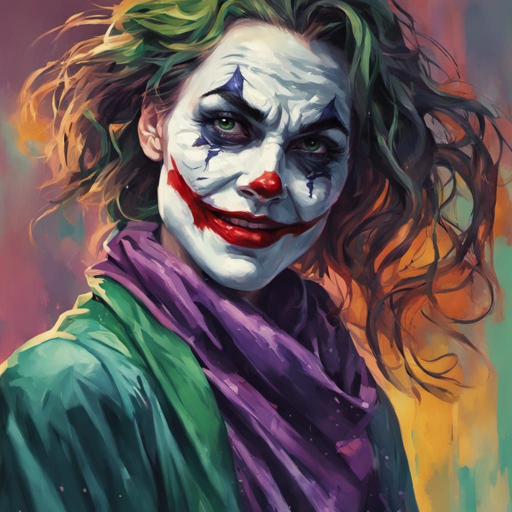 Hyperrealistic Female Joker in Splash Art Style