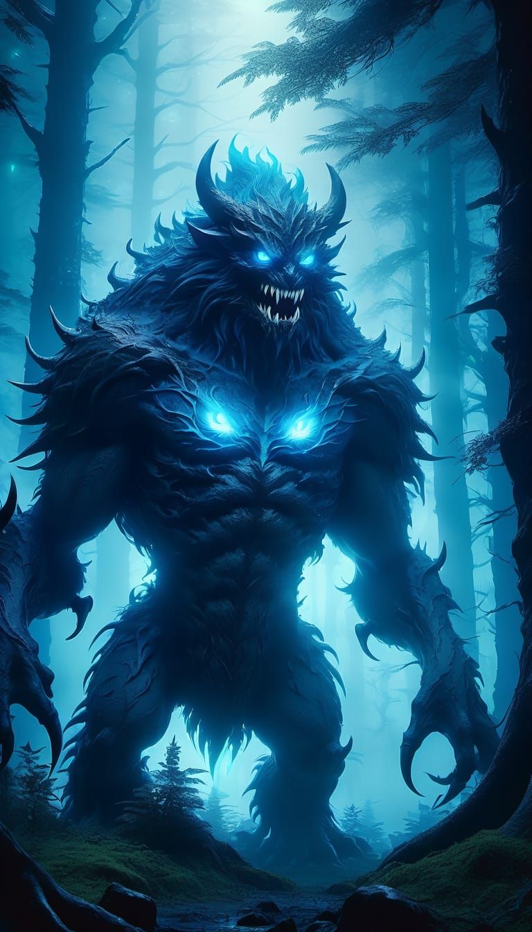 Fantasy Anime Monster in Misty Forest