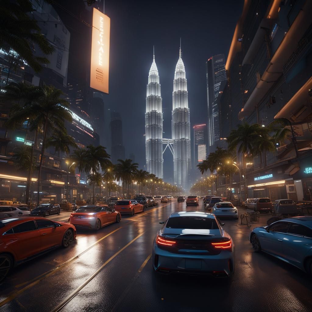 Kuala Lumpur Street at Night in 3D Cinematic Style
