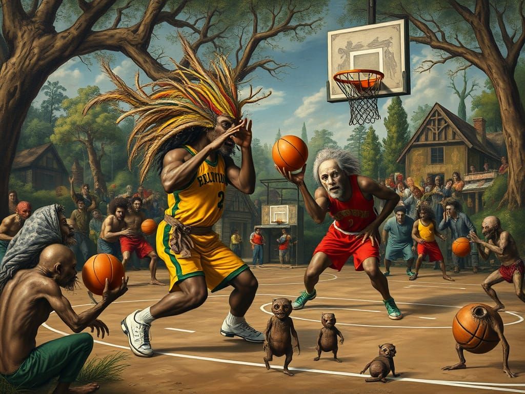 Rastafarian Basketball vs Cryptid Monsters in Wonderland