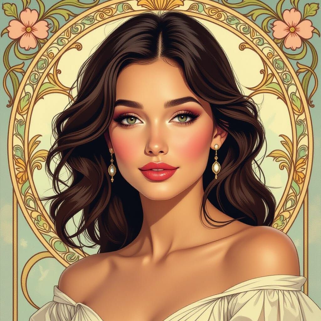 Elegant Woman Portrait in Art Nouveau Style