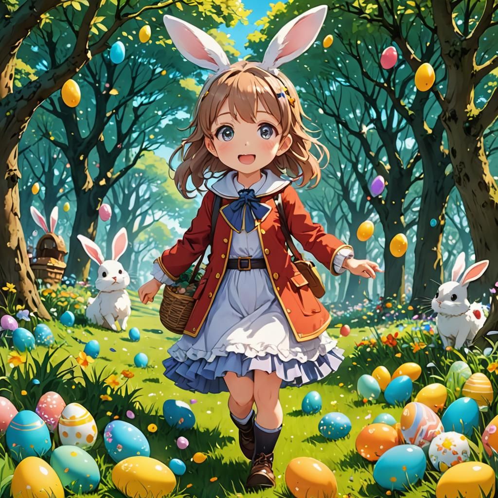 Anime Girl's Magical Easter Egg Hunt in 4K
