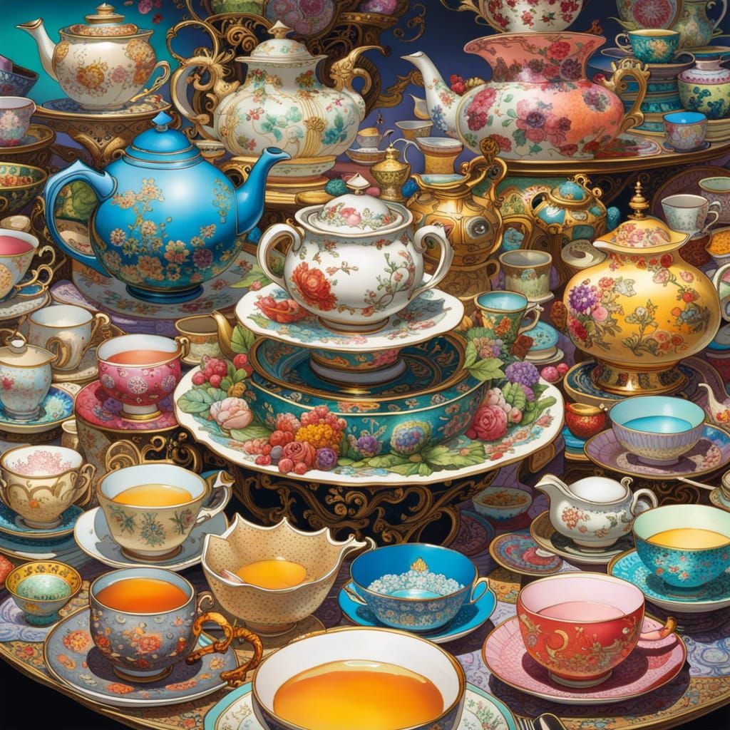 Whimsical Tea Party with Colorful Porcelain
