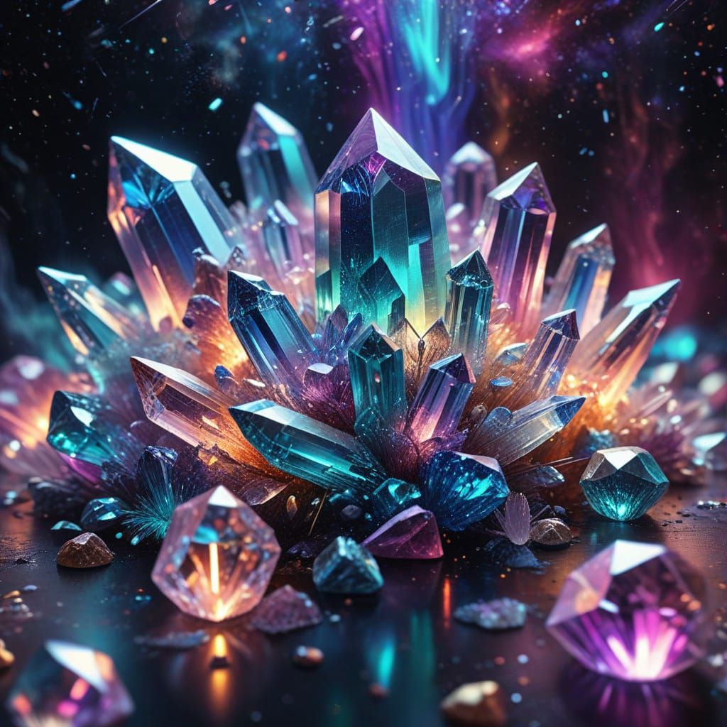 Vibrant Crystal Galaxy in Mixed Media Style