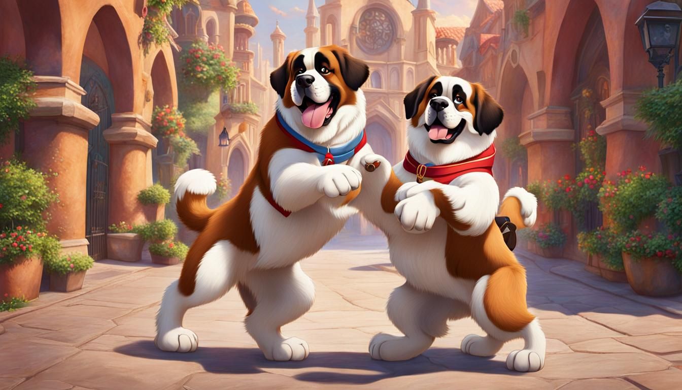 Anthro Saint Bernards Dancing Bachata, Disney Style