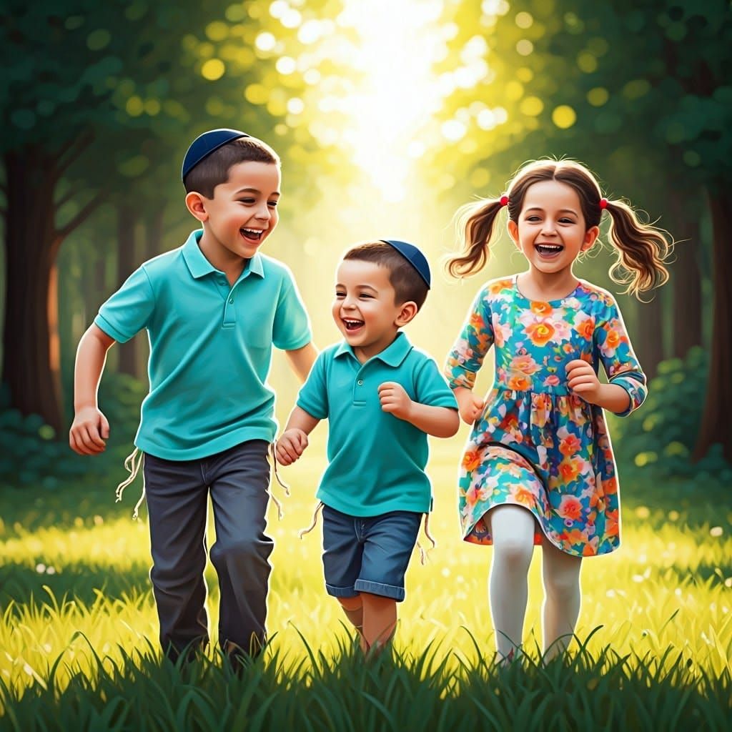 Children Playing in Sunny Park, Digital Painting Style