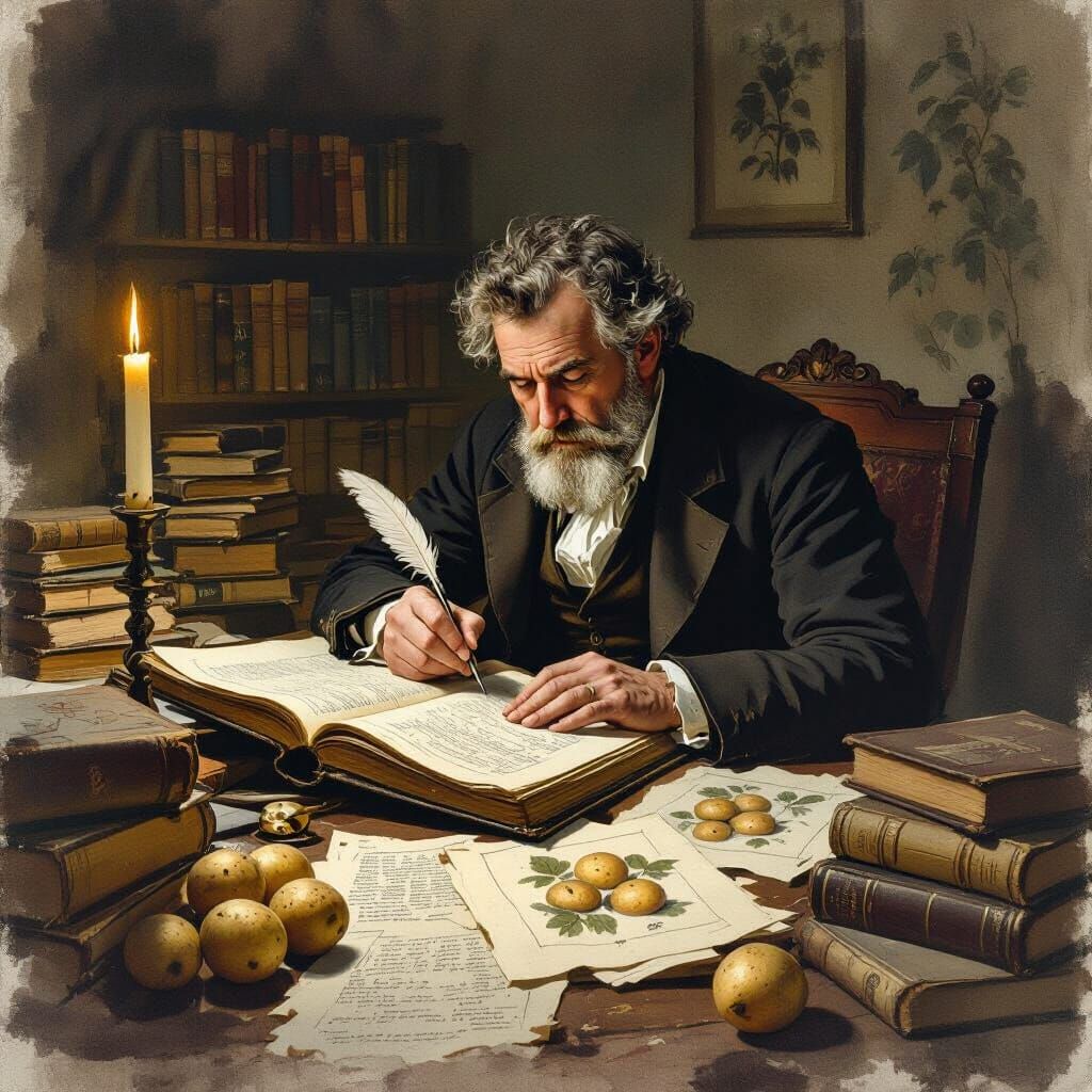 Victorian Economist at Work in Dimly Lit Study