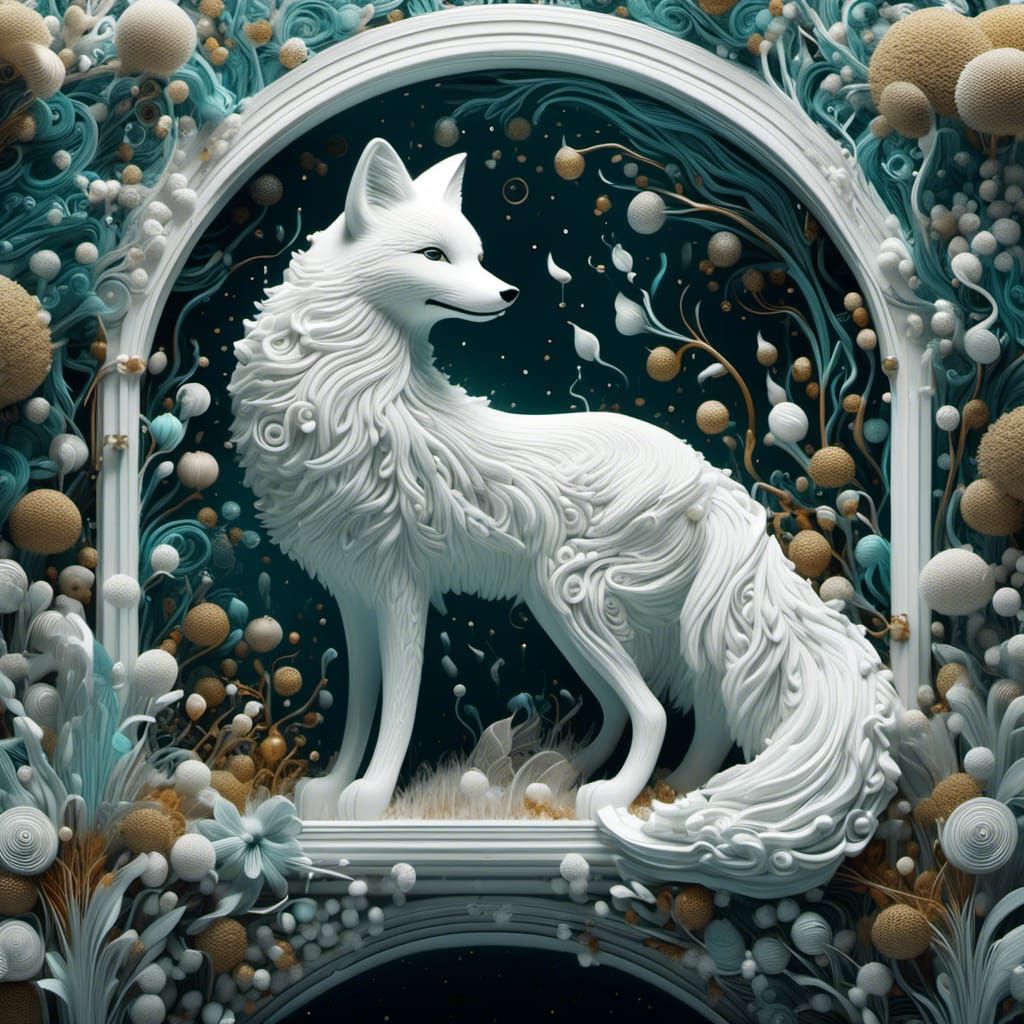 Bioluminescent Fox Emerges from Ancient Garden Wall