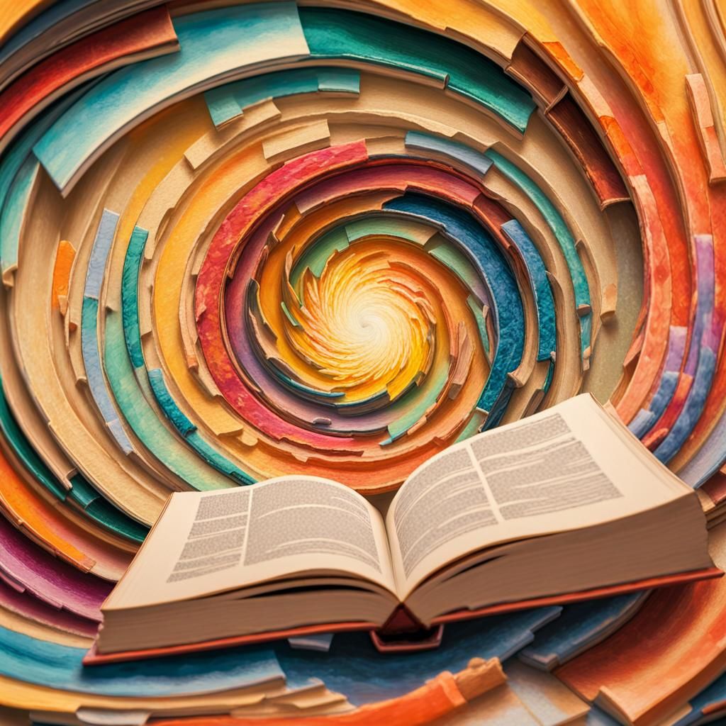 Whirlpool of Books in Gouache Style