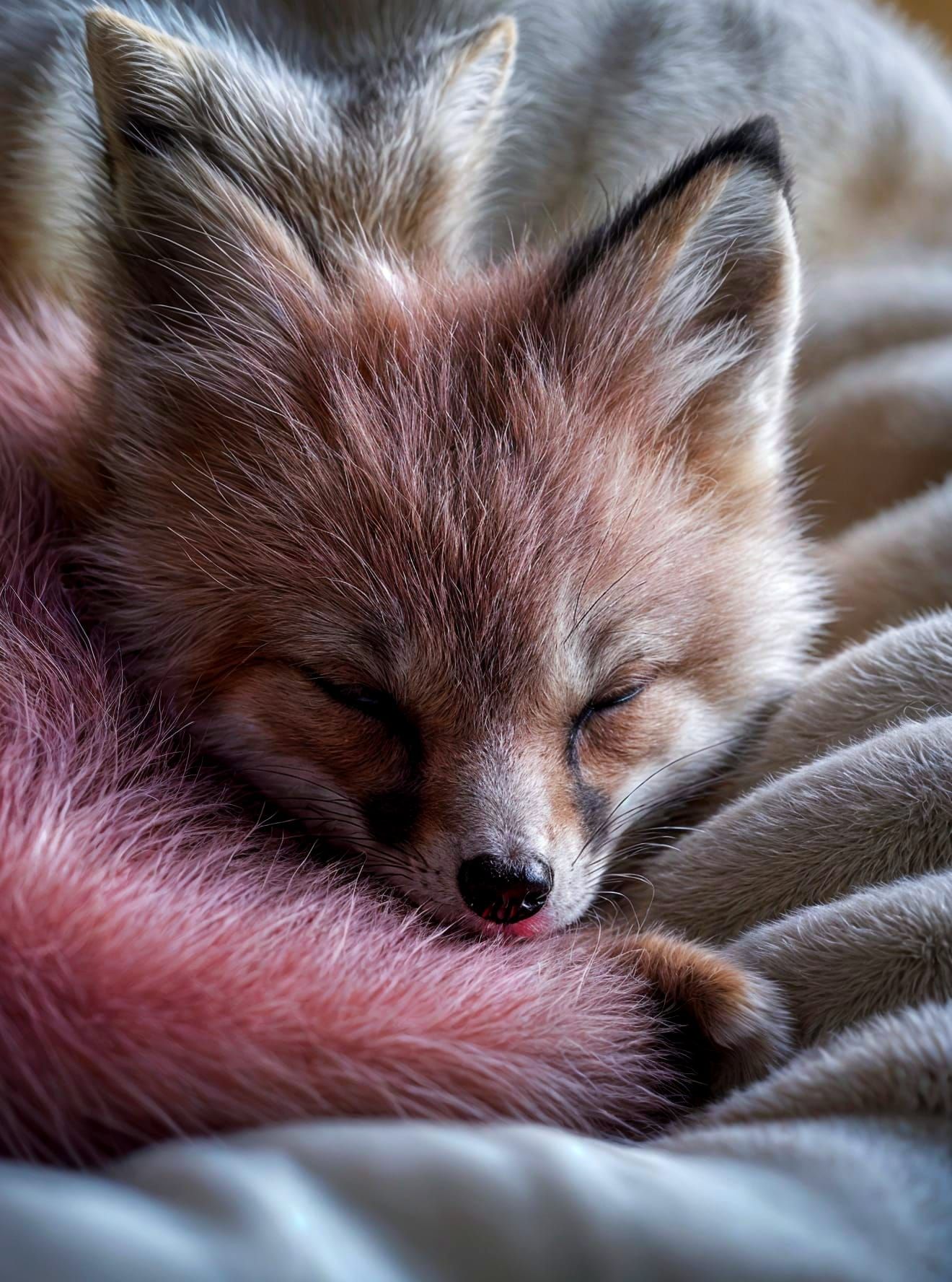 Fluffy cheeky pink Relaxed Fox cub