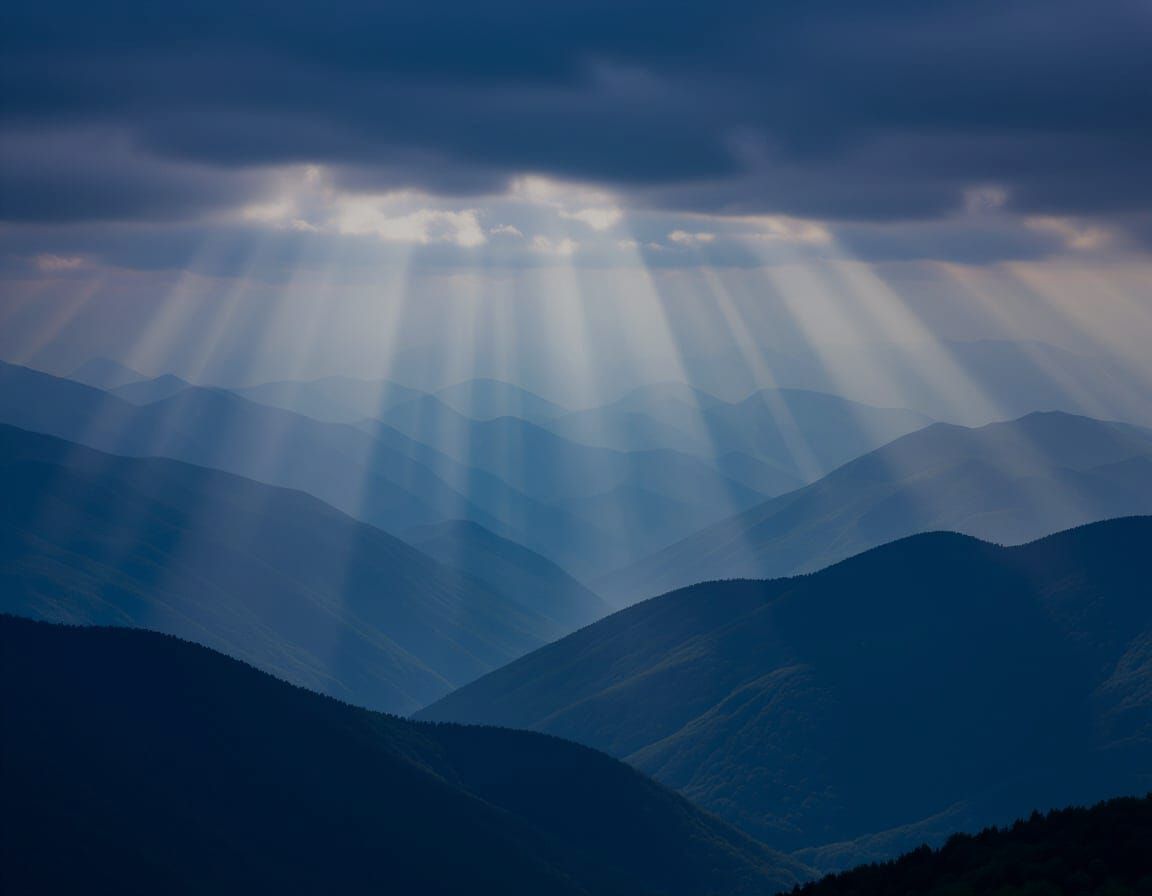 Hazy Mountains Under Deep Blue and Purple Sky