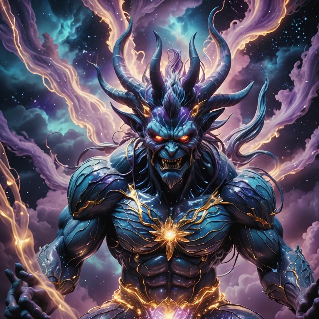 Cosmic Surrealism: Demonic Porcelain Machamp in Astral Threa...