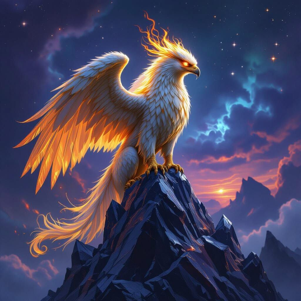 Golden Griffin on Crystalline Peak, Epic Fantasy Art